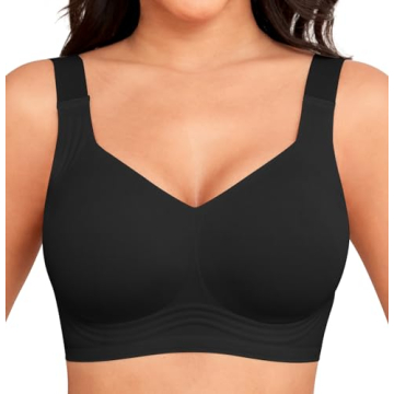 Xcutting Women's Bras T-Shirt Bra Wirefree Bras for Women Full Coverage No Underwire Everyday Bras Comfortable Bras for Sagging Breasts(Black,Medium)