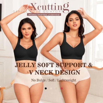 Xcutting Women's Bras T-Shirt Bra Wirefree Bras for Women Full Coverage No Underwire Everyday Bras Comfortable Bras for Sagging Breasts(Black,Medium)