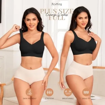 Xcutting Women's Bras T-Shirt Bra Wirefree Bras for Women Full Coverage No Underwire Everyday Bras Comfortable Bras for Sagging Breasts(Black,Medium)