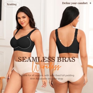 Xcutting Women's Bras T-Shirt Bra Wirefree Bras for Women Full Coverage No Underwire Everyday Bras Comfortable Bras for Sagging Breasts(Black,Medium)