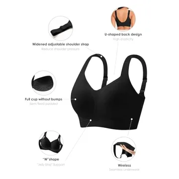 Xcutting Women's Bras T-Shirt Bra Wirefree Bras for Women Full Coverage No Underwire Everyday Bras Comfortable Bras for Sagging Breasts(Black,Medium)