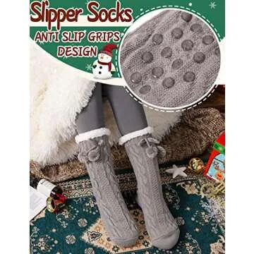 Fuzzy Socks for Women Slipper Fluffy Cozy Cabin Winter Warm Soft Fleece Comfy Thick Christmas Socks Grips Non Slip Stocking Stuffers for Women Teen Girls Wife Christmas Birthday Gifts(Ball Grey)