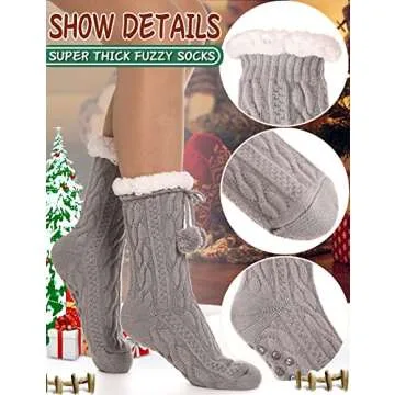 Fuzzy Socks for Women Slipper Fluffy Cozy Cabin Winter Warm Soft Fleece Comfy Thick Christmas Socks Grips Non Slip Stocking Stuffers for Women Teen Girls Wife Christmas Birthday Gifts(Ball Grey)