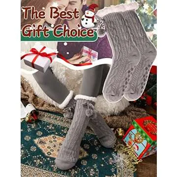 Fuzzy Socks for Women Slipper Fluffy Cozy Cabin Winter Warm Soft Fleece Comfy Thick Christmas Socks Grips Non Slip Stocking Stuffers for Women Teen Girls Wife Christmas Birthday Gifts(Ball Grey)