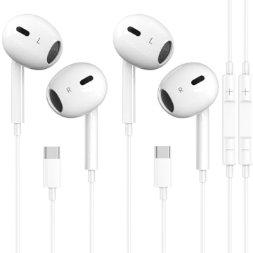 2 Packs USB C Headphones for iPhone 16/15 Earbuds with Microphone & Volume Control HiFi Stereo Type C Earphones for Galaxy S23/S22/S21/S20/Ultra Note 10/20, for iPad Pro Pixel 7/6/6a/5/4 and More