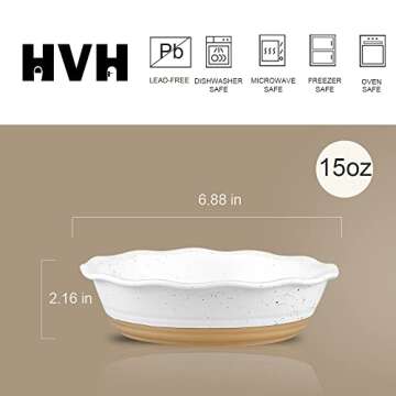 HVH Ceramic Pot Pie Pans Set of 6, 6 Inch Pie Pan, Mini Pie Tins for Dessert Kitchen, Non-Stick Pot Pie Dishes with Ruffled Edge, Pot Pie Baking Dishes, Farmhouse Style (White)