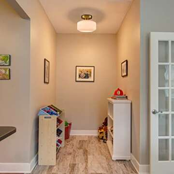 JEENKAE Modern Farmhouse Semi Flush Mount Ceiling Light Gold Hallway Light Fixture Ceiling Hung Opal...