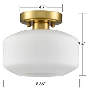 JEENKAE Modern Farmhouse Semi Flush Mount Ceiling Light Gold Hallway Light Fixture Ceiling Hung Opal Milk Glass Shade