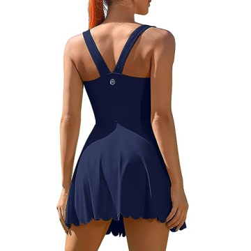 ATTRACO Women's Workout Dress Tennis Skirts with Shorts Pockets Golf Dress Pockets Navy L