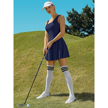 ATTRACO Women's Workout Dress Tennis Skirts with Shorts Pockets Golf Dress Pockets Navy L