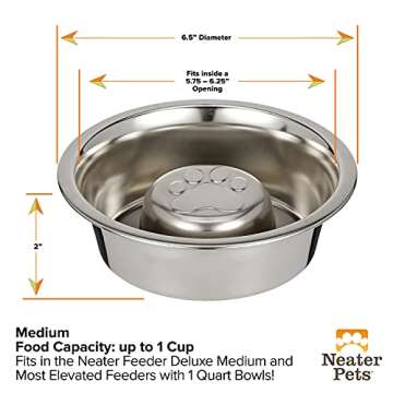 Neater Pet Brands Stainless Steel Slow Feed Bowl for Dogs or Cats - Fits in Neater Feeders and Other...