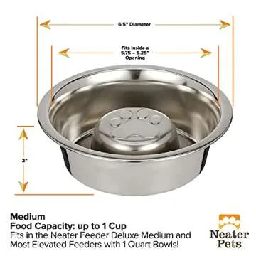 Neater Pet Brands Stainless Steel Slow Feed Bowl for Dogs or Cats - Fits in Neater Feeders and Other...