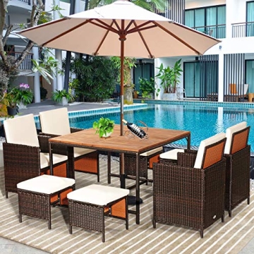 Durable Tangkula 9 Piece Acacia Wood Dining Set