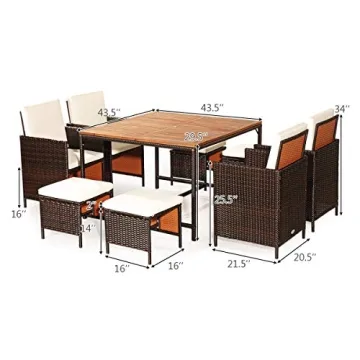 Durable Tangkula 9 Piece Acacia Wood Dining Set