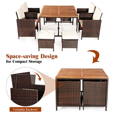 Durable Tangkula 9 Piece Acacia Wood Dining Set