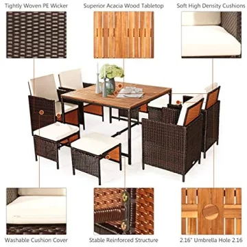 Durable Tangkula 9 Piece Acacia Wood Dining Set