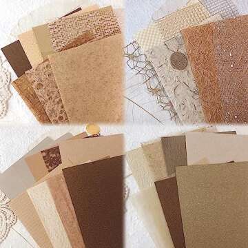 Aromoty 30 sheets A5 Large Textured Scrapbook Paper&Mesh Fabric set - Handmade Craft Mulberry Special Paper Mix for Scrapbooking Junk Journaling Supplies Card DIY Materials Collage, 5.8x8.2 Inches