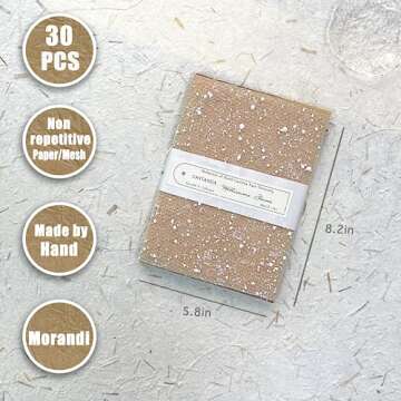 Aromoty 30 sheets A5 Large Textured Scrapbook Paper&Mesh Fabric set - Handmade Craft Mulberry Special Paper Mix for Scrapbooking Junk Journaling Supplies Card DIY Materials Collage, 5.8x8.2 Inches