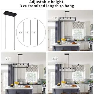 Espird Farmhouse Dining Room Light Fixture - 5 Light Matte Black Rectangle Light Fixture with Adjustable Height & Thickened Metal Dining Table Light Fixture Chandeliers for Dining Room&Kitchen Island