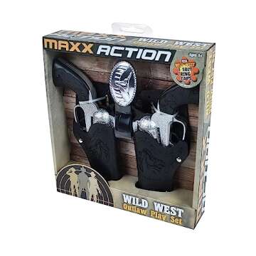 Maxx Action Wild West Outlaw Play Set – 5 Piece Western Toy for Kids | Cowboy Sheriff Cap Blaster with Holster and Adjustable Belt | Ring Caps Sold Separately