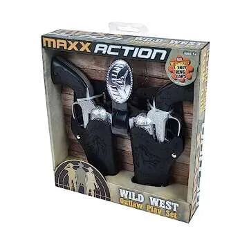Maxx Action Wild West Outlaw Play Set – 5 Piece Western Toy for Kids | Cowboy Sheriff Cap Blaster with Holster and Adjustable Belt | Ring Caps Sold Separately