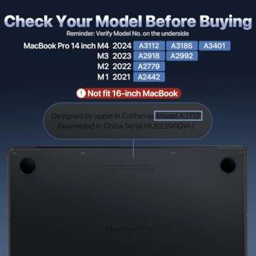 Soonjet for MacBook Pro 14 inch Case 2024-2021 M4 M3 M2 M1 Pro/Max [100% Match Official Color] A3401 A3112 A2992 A2918 A2779 A2442 Matte Cover Protective Hard Shell Case Laptop - Space Black Clear