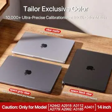Soonjet for MacBook Pro 14 inch Case 2024-2021 M4 M3 M2 M1 Pro/Max [100% Match Official Color] A3401 A3112 A2992 A2918 A2779 A2442 Matte Cover Protective Hard Shell Case Laptop - Space Black Clear