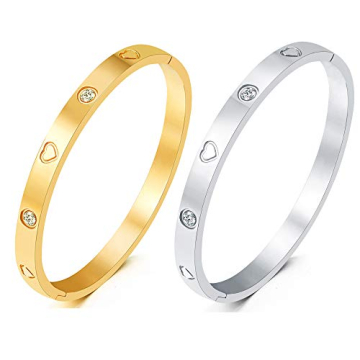 MVCOLEDY Valentines Day Gifts Jewelry Gold/White Gold Plated Bangle Bracelet Heart Stone Stainless S...