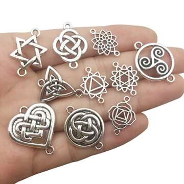 100g (About 50pcs) Craft Supplies Antique Silver Celtic Knot Flower of Life Connector Charms Pendant...