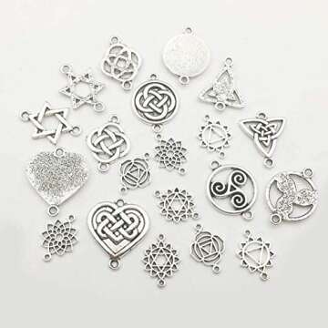 100g (About 50pcs) Craft Supplies Antique Silver Celtic Knot Flower of Life Connector Charms Pendants for Crafting, Jewelry Findings Making Accessory for DIY Necklace Bracelet (M155)