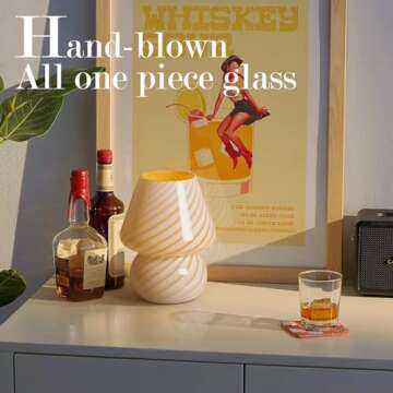 Elegant ONEWISH Mushroom Lamp - Unique Striped Glass Bedside Light