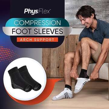 PhysFlex Compression Socks for Plantar Fasciitis, Achilles Tendonitis Relief - (1 Pair) Ankle Compression Sleeve for Heel Spurs, Foot Swelling & Fatigue - Arch Support Brace for Everyday Use