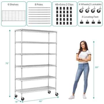 Metal Shelves Rack with 6000Lbs Capacity & Wheels