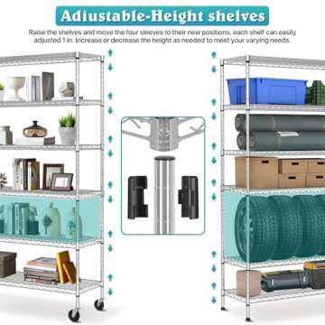 Metal Shelves Rack with 6000Lbs Capacity & Wheels