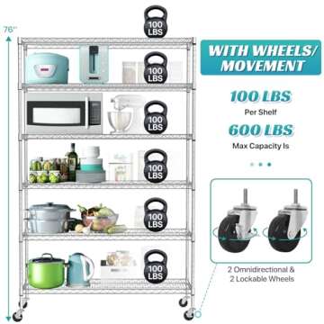 Metal Shelves Rack with 6000Lbs Capacity & Wheels