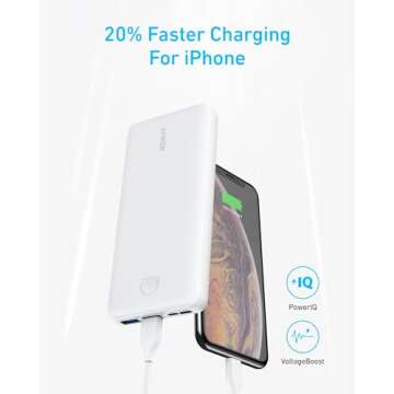 Anker Portable Charger, 325 Power Bank (PowerCore Essential 20K), 20,000mAh Battery Pack with PowerIQ Technology, USB-C Input and Output Ports for iPhone Series, AirPods, and More (White)