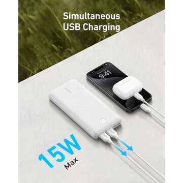 Anker Portable Charger, 325 Power Bank (PowerCore Essential 20K), 20,000mAh Battery Pack with PowerIQ Technology, USB-C Input and Output Ports for iPhone Series, AirPods, and More (White)