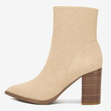 LAICIGO Women's Pointed Toe Chunky Heel Ankle Boots
