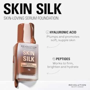 Revolution Beauty, Skin Silk Serum Foundation, Light to Medium Coverage, Lightweight & Radiant Finish, Contains Hyaluronic Acid, F10.5 Medium Skin Tones, 0.77 Fl. Oz.