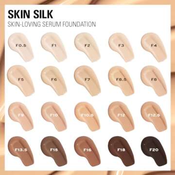 Revolution Beauty, Skin Silk Serum Foundation, Light to Medium Coverage, Lightweight & Radiant Finish, Contains Hyaluronic Acid, F10.5 Medium Skin Tones, 0.77 Fl. Oz.