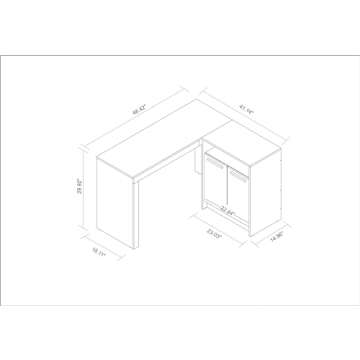 Manhattan Comfort Kalmar L Shaped Office Desk with Inclusive Cabinet, 2 Concealed Shelves, Work, Writing & Study Table, Mid Century Modern Design with Unique Wooden Bar Handle, White