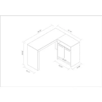 Manhattan Comfort Kalmar L Shaped Office Desk with Inclusive Cabinet, 2 Concealed Shelves, Work, Writing & Study Table, Mid Century Modern Design with Unique Wooden Bar Handle, White