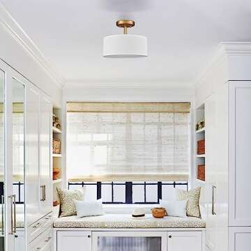 AXILAND Modern Light Fixture Ceiling Mount Flush Mount Drum Ceiling Light Fixture 3 Light Gold Semi Flush Mount Ceiling Light for Hallway Bedroom Entryway Foyer Office