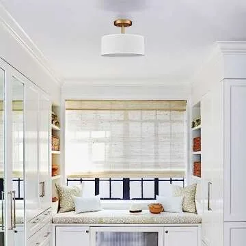 AXILAND Modern Light Fixture Ceiling Mount Flush Mount Drum Ceiling Light Fixture 3 Light Gold Semi Flush Mount Ceiling Light for Hallway Bedroom Entryway Foyer Office