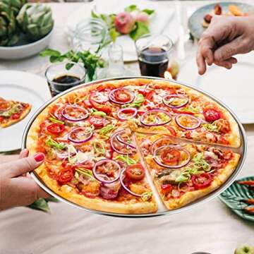 P&P CHEF 12 Inch Pizza Pan Set of 2, Stainless Steel Round Oven Pizza Tray for Pizza, Pie, Cake, Cookie, Non-toxic & Healthy, Easy Clean & Dishwasher Safe