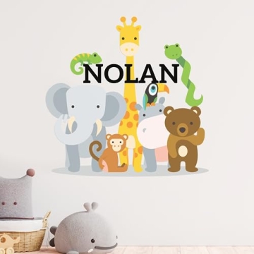 Personalized Name Jungle Animals Vinyl Wall Decor for Baby Room