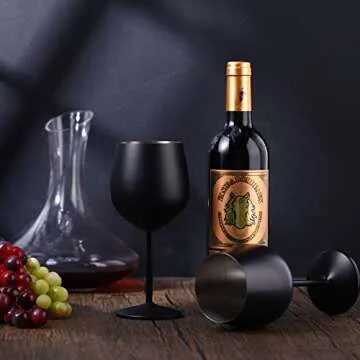 Zopeal 8 Set Stainless Steel Wine Glasses 18 oz Stainless Steel Stem Wine Glasses Unbreakable Black Metal Wine Goblets Metal Wine Cups for Indoor Outdoor Pool Wedding Anniversary Holiday Party