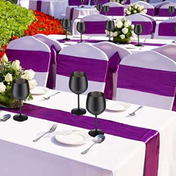 Zopeal 8 Set Stainless Steel Wine Glasses 18 oz Stainless Steel Stem Wine Glasses Unbreakable Black Metal Wine Goblets Metal Wine Cups for Indoor Outdoor Pool Wedding Anniversary Holiday Party