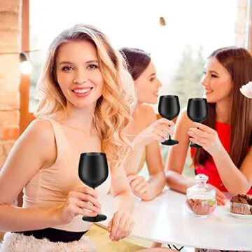 Zopeal 8 Set Stainless Steel Wine Glasses 18 oz Stainless Steel Stem Wine Glasses Unbreakable Black Metal Wine Goblets Metal Wine Cups for Indoor Outdoor Pool Wedding Anniversary Holiday Party