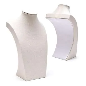 Juvale 12 Inch Linen Jewelry Display Bust, Necklace Mannequin Holder Stand for Retail Stores and Trade Shows (Beige)